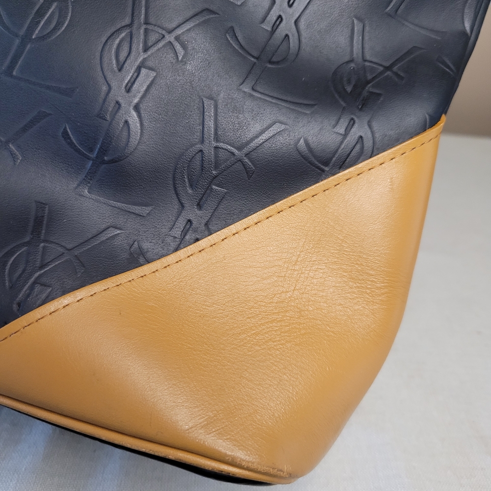 Yves Saint Laurent Cassandra YSL Monogram Tote Bag In Black and Tan - Picture 11 of 16